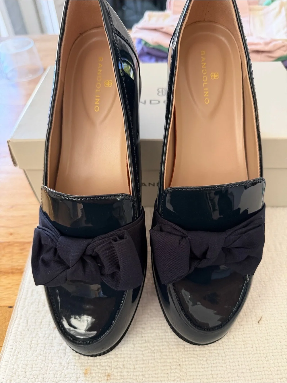 Bandolino Blue  Patent Loafers with Fabric Bow